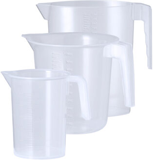 Keuken maatbekers set - kunststof - transparant - 3 maten - schenktuit - 500/1000/2200 liter