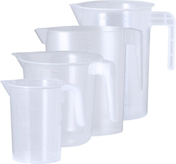 Keuken maatbekers set - kunststof - transparant - 4 maten - schenktuit - 500/1000/2200/4000 liter