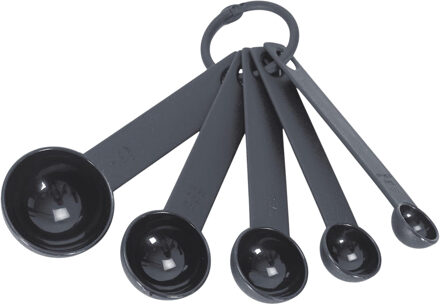 Keuken Maatschepjes / maatlepeltjes - klein - Set 5x stuks - Kunststof - zwart - diverse formaten