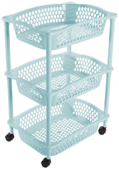 Keuken opberg trolleys/roltafels met 3 manden 62 cm lichtblauw - Opberg trolley