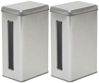 Keuken opbergblik/bewaarblik met venster - 2x - 11 x 7 x 17 cm - Zilver - voorraadblikken/bussen