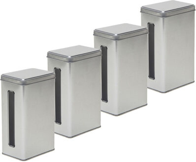 Keuken opbergblik/bewaarblik met venster - 4x - 11 x 7 x 17 cm - Zilver - voorraadblikken/bussen