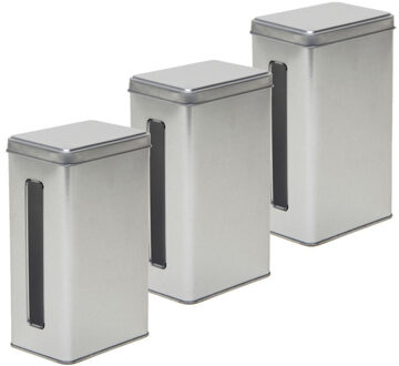 Keuken opbergblik/bewaarblik met venster - 6x - 11 x 7 x 17 cm - Zilver - voorraadblikken/bussen
