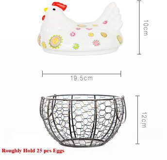 Keuken Opslag Metalen Draad Ei Mand Met Keramische Boerderij Kip Cover Ei Houder/Organizer Case/Container