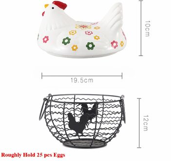 Keuken Opslag Metalen Draad Ei Mand Met Keramische Boerderij Kip Cover Ei Houder/Organizer Case/Container