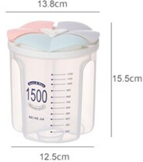 Keuken Opslagtank Verzegelde Tank Opbergdoos Compartiment Transparante Doos Plastic Voedsel Opbergdoos 3-rooster-1500ml