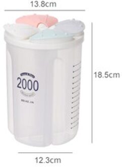 Keuken Opslagtank Verzegelde Tank Opbergdoos Compartiment Transparante Doos Plastic Voedsel Opbergdoos 4 rooster-2000ml