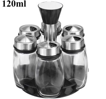 Keuken Potten Voor Kruiden Roterende Glas Cruet Kruiden Pot Set Bbq Peper Zout Shakers Paprika Fles Keuken Opbergrek Jar 7stk 120ml