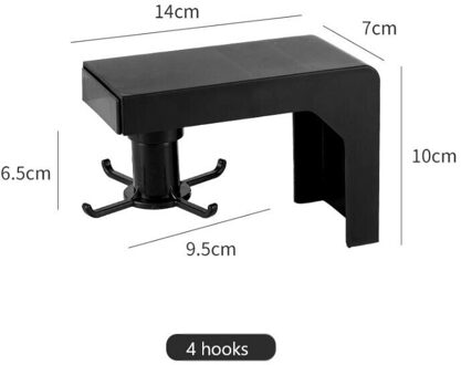 Keuken Rotatie Haak Multifunctionele Wand Gemonteerde Badkamer Roterende 4/6 Haken Lepel Handdoek Kleding Opbergrek Keuken Gadgets zwart 4 hooks
