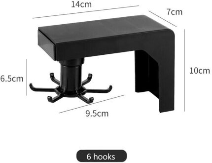 Keuken Rotatie Haak Multifunctionele Wand Gemonteerde Badkamer Roterende 4/6 Haken Lepel Handdoek Kleding Opbergrek Keuken Gadgets zwart 6 hooks