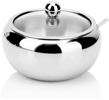 Keuken Rvs Suikerpot Met Deksel En Lepel Draagbare Suiker Box Container Koken Suiker Kruiden Jar Opslag Fles