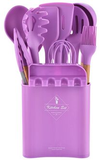 Keuken Set Houten Handvat Siliconen Keukengerei Set Non-stick Fornuis Koken Lepel En Schop Keukengerei Plank Twaalf Stuk set