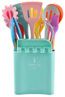 Keuken Set Houten Handvat Siliconen Keukengerei Set Non-stick Fornuis Koken Lepel En Schop Keukengerei Plank Twaalf Stuk set