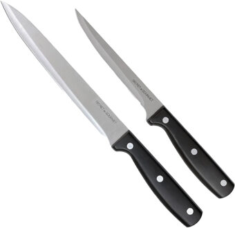 keuken/snijmes Essential - set van 2x stuks - 28 en 33 cm - RVS - zwart