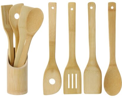 Keuken spatel/pollepel set 5dlg bamboe - Action products