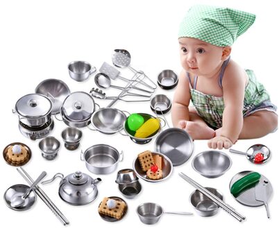 Keuken Speelgoed Mini Pretend Gereedschap Set Simulatie Speelhuis educatief Rvs Koken Potten Pannen Voedsel Kids Babies