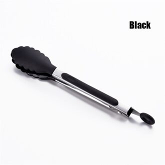Keuken Tang Siliconen Antislip Clip Silicone Voedsel Tong Roestvrij Stalen Klem Bbq Salade Gereedschap Grill Keuken Accessoires zwart