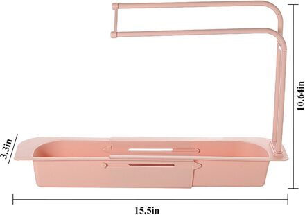 Keuken Telescopische Sink Organizer Rack Afdruiprek Opslag Mand Tas Keuken Gadget Set Verstelbare Kraan Houder Badkamer Tool roze