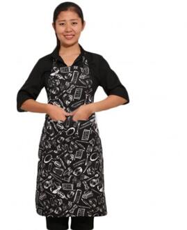 Keuken Unisex Schorten Verstelbare Zwarte Streep Bib Schort Met 2 Zakken Chef Keuken Cook Tool Voor Man Vrouw mes vork