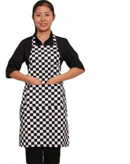 Keuken Unisex Schorten Verstelbare Zwarte Streep Bib Schort Met 2 Zakken Chef Keuken Cook Tool Voor Man Vrouw zwart wit Plaid