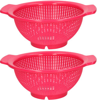 Keuken vergiet/zeef - 2x - kunststof - D23 x H10 cm - fuchsia roze