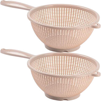 Keuken vergiet/zeef - 2x - kunststof - D24 x H11 cm - beige