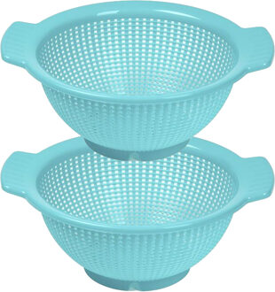 Keuken vergiet/zeef - 2x - kunststof - Dia 23 cm x Hoogte 10 cm - blauw