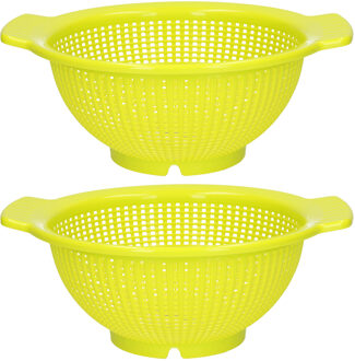 Keuken vergiet/zeef - 2x - kunststof - Dia 23 cm x Hoogte 10 cm - groen