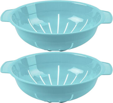 Keuken vergiet/zeef - 2x - kunststof - Dia 25 cm x Hoogte 8 cm - blauw