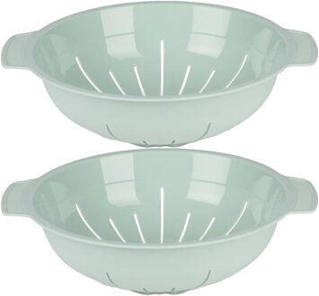 Keuken vergiet/zeef - 2x - kunststof - Dia 25 cm x Hoogte 8 cm - mintgroen