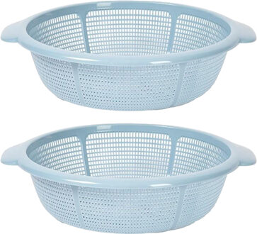 Keuken vergiet/zeef - 2x - kunststof - Dia 31 cm x Hoogte 9.5 cm - ijsblauw