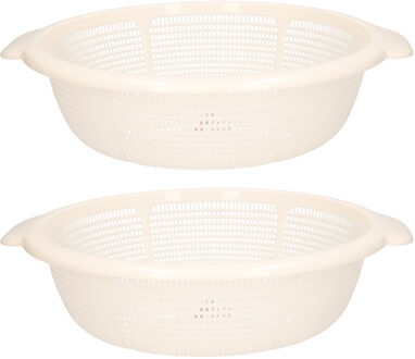 Keuken vergiet/zeef - 2x - kunststof - Dia 31 cm x Hoogte 9.5 cm - ivoor wit