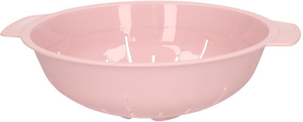 Keuken vergiet zeef - kunststof - D25 cm x H8 cm - roze - afgieten - groente - pasta - rijst