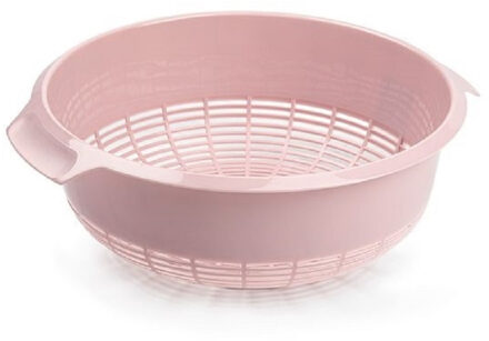 Keuken vergiet/zeef - kunststof - Dia 27 cm x Hoogte 10 cm - oud roze