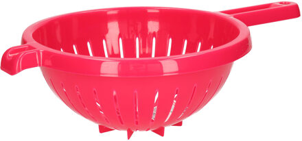 Keuken vergiet/zeef met steel - kunststof - Dia 23 cm x Hoogte 10 cm - fuchsia roze