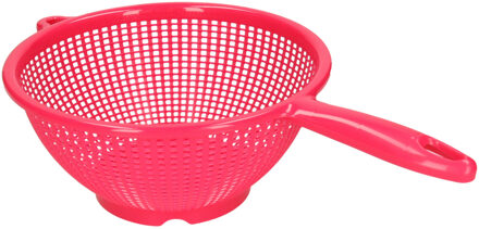 Keuken vergiet/zeef met steel - kunststof - Dia 24 cm x Hoogte 11 cm - fuchsia roze