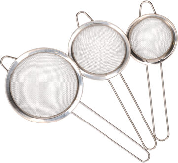 Keuken vergiet/zeef met steel - set 3x - RVS - 3 formaten - bolzeef