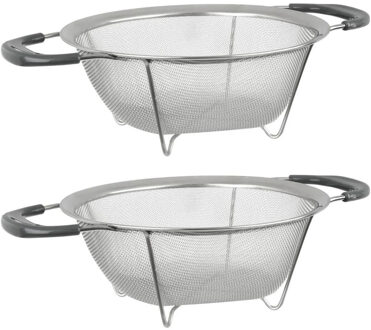 Keuken vergiet/zeef - Set van 2x stuks - RVS - met pootjes en handvatten - 22,5 x 9 cm - afgieten