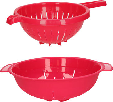 Keuken vergieten/zeef - set 2x - kunststof - fuchsia roze - dia 23 en 25 cm