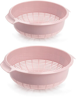 Keuken vergieten/zeef - set 2x - kunststof - lichtroze - dia 23 en 27 cm