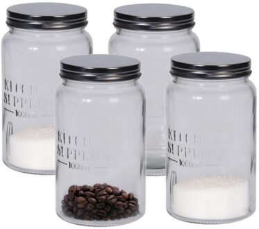 Keuken voedsel bewaar voorraadpot/voorraadbus - 4x - glas - 1000 ml - 10 x 18 cm