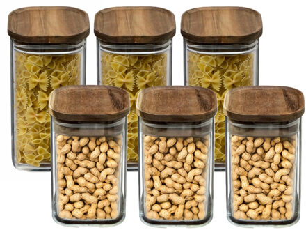 Keuken voorraadbussen glas - set 6x - 0.9 en 1.6 Liter