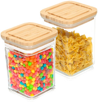 keuken voorraadpot - 2x - 0.8L - glas/bamboe - met luchtdichte deksel