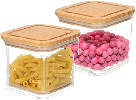 keuken voorraadpot - 2x - 1L - glas/bamboe - met luchtdichte deksel