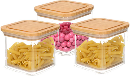 keuken voorraadpot - 3x - 1L - glas/bamboe - met luchtdichte deksel