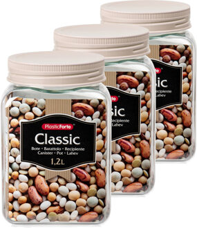 keuken voorraadpot - 3x - weckpotten - kunststof - beige - 1200 ml - met deksel