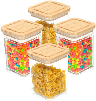keuken voorraadpot - 4x - 0.8L - glas/bamboe - met luchtdichte deksel
