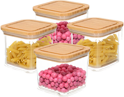 keuken voorraadpot - 4x - 1L - kunststof/bamboe - met luchtdichte deksel