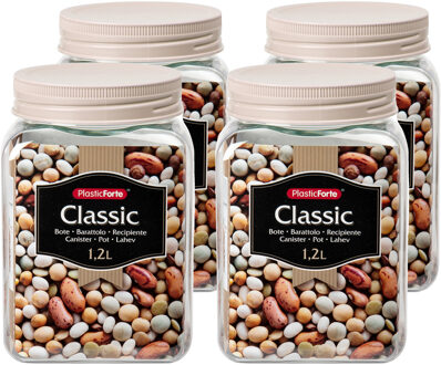keuken voorraadpot - 4x - weckpotten - kunststof - beige - 1200 ml - met deksel