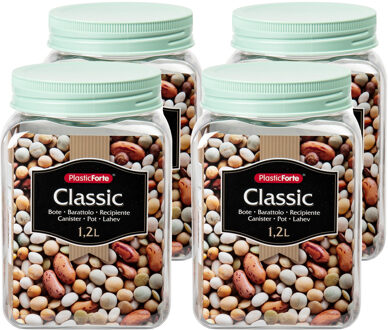 keuken voorraadpot - 4x - weckpotten - kunststof - groen - 1200 ml - met deksel